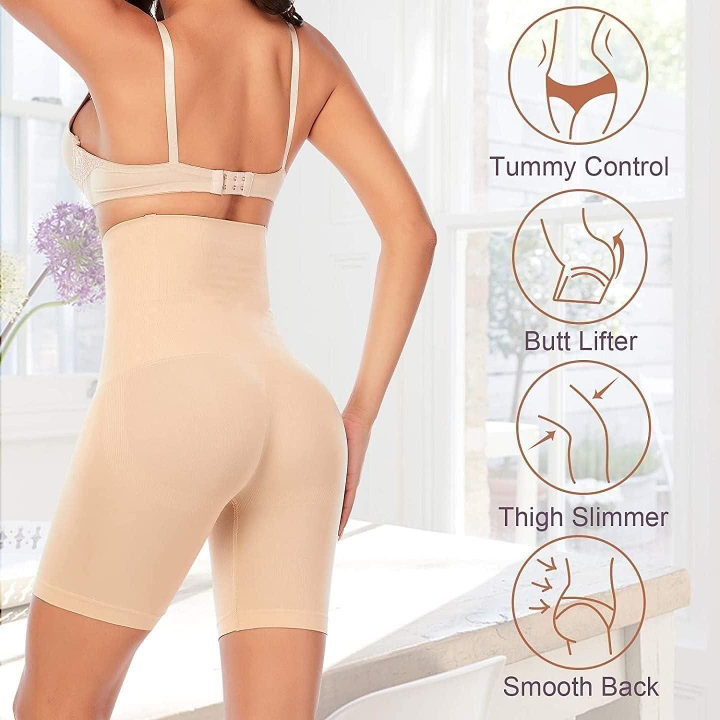 4-in-1 Women’s Slim Shape Wear – Quick Tummy, Back, Thigh &amp; Hip Shaper, Seamless Tummy Tucker, Black, S-XXL