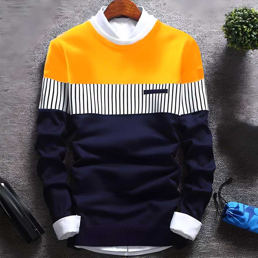 Cotton Striped Full Sleeves Round Neck Men’s T-Shirt by TRYTHIS | Casual Winter Wear for Men | Stylish Hoodia-Inspired Jacket Look